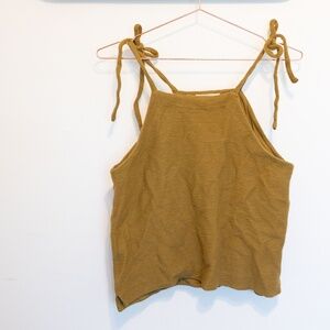 Madewell Women M Spiced Olive Boho Ribbed Square Neckline Tie-Shoulder Tank Top